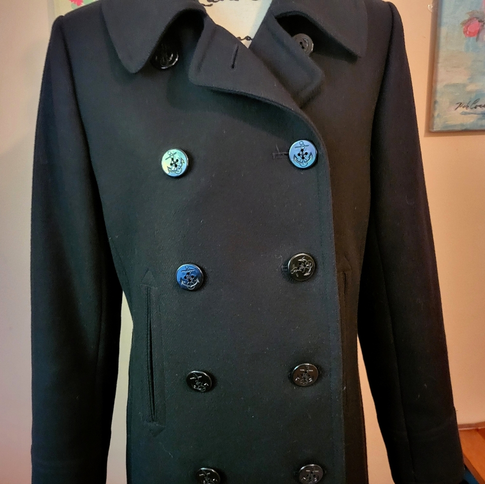 Trina Turk MSRP $589 Lambswool Blend Double- Breasted Black Pea Coat, 10, EUC - Picture 7 of 16